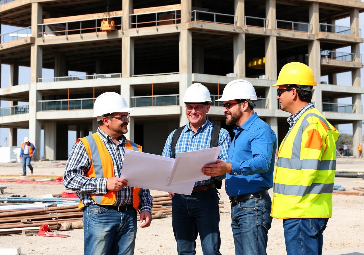 Stratheon Engineering team reviewing construction documents on site